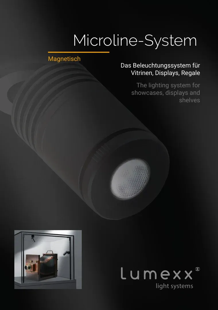 Titelseite des Microline Katalogs für Vitrinenleuchten Titelseite des Microline Katalogs für Vitrinenleuchten