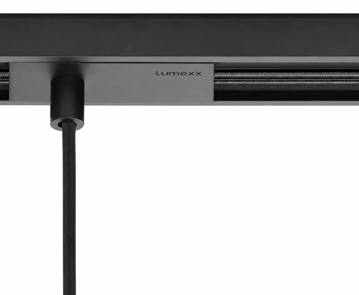 TRIvario Adapter für Pendelleuchten in Schwarz an der Schiene, mit einem einzelnen Kabelseil